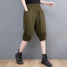 夏季新款薄款大口袋贴标六分裤纯色休闲宽松显瘦薄款中年妈妈中裤