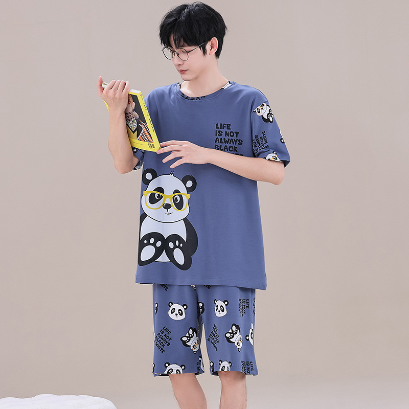 Short-Sleeved Shorts Men's Pajamas Homewear Suit Can Be Worn outside Summer New Cotton Youth Cartoon Casual Student