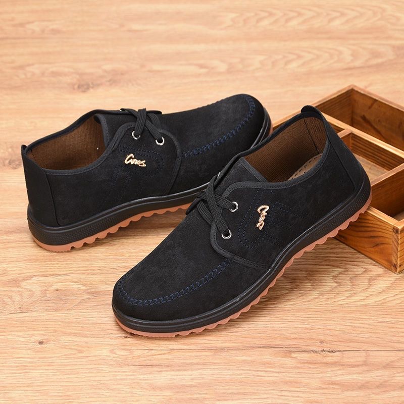 Old Beijing Cloth Shoes Men's Casual Shoes Autumn and Winter Lacing Fleece-lined Warm Dad Shoes Driving Cloth Shoes Non-Slip Cotton Shoes Beef Tendon