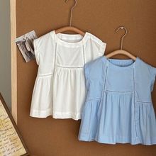 童装韩版女童娃娃衫2024夏季新款儿童甜美衬衫宝宝百搭蕾丝上衣裙