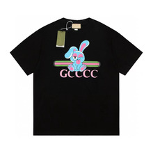 gucci/古驰 短袖t恤上衣男女24夏季新款小熊双g织带字母印花圆领