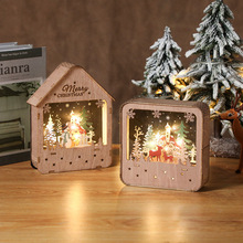 众然 圣诞发光小木屋彩绘木质房子橱窗场景摆件led小夜灯装饰礼物