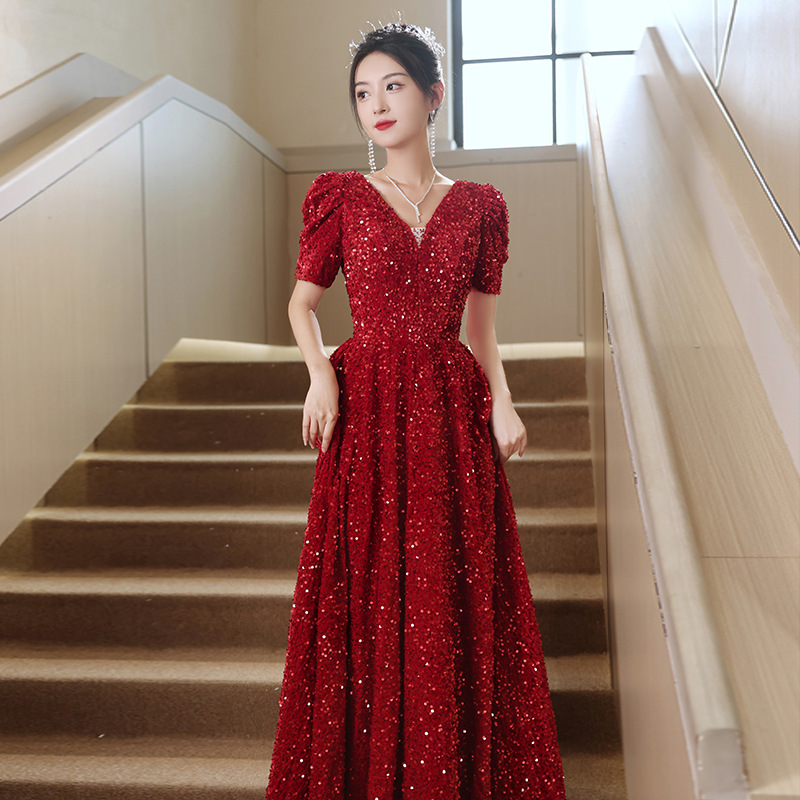 敬酒服新娘亮片订婚晚礼服女高级感合唱团演出服宴会气质主持人裙