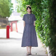 夏新款连衣裙短袖女条纹宽松休闲裙子中长款时尚减龄显瘦韩版裙子