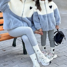 冬季亲子装新款季母加绒外套洋气韩版加厚装外穿毛毛衣潮一件批发