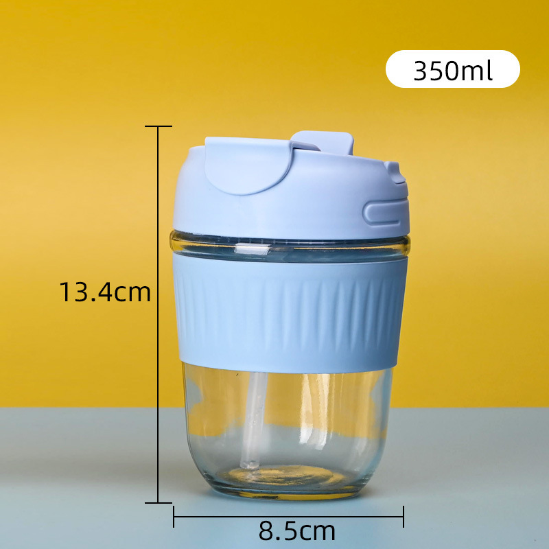 500ml Clear Glass Cup Summer Good-looking Household Cup with Straw Convenient Coffee Cup Double Drinking Glass