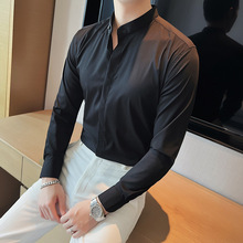 直播供货高品质男式长袖衬衫暗纹微弹力韩版男士修身立领长袖衬衣
