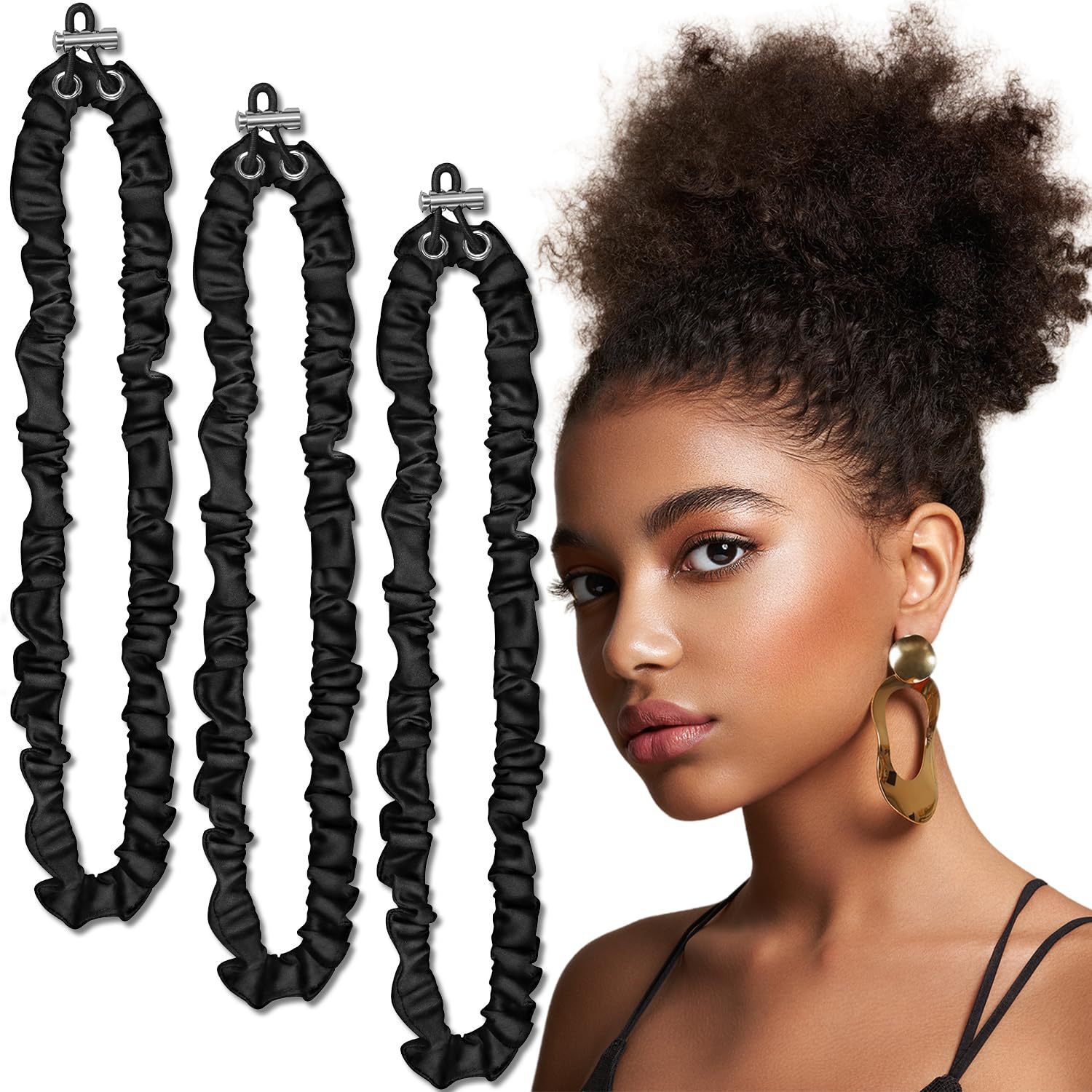 亚马逊无热卷发棒可调节头绳高弹力发绳不伤发仿真丝懒人卷发神器