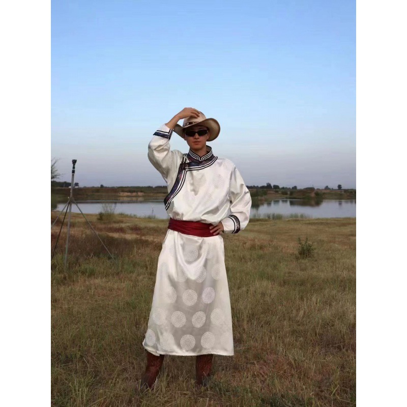 西蒙莱纳服男服装表演蒙古民族日常装袍演出蒙古蒙古男士长袍蒙古