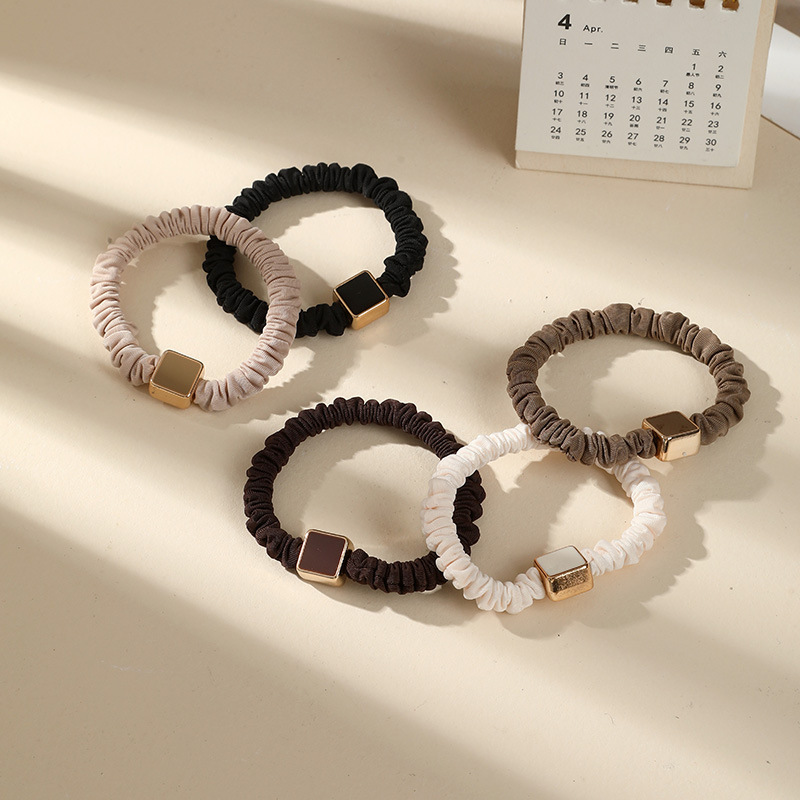 2023 new ins classic style hair accessories 5-piece set japanese and korean style square headdress hair ring high elastic rubber band hair ring