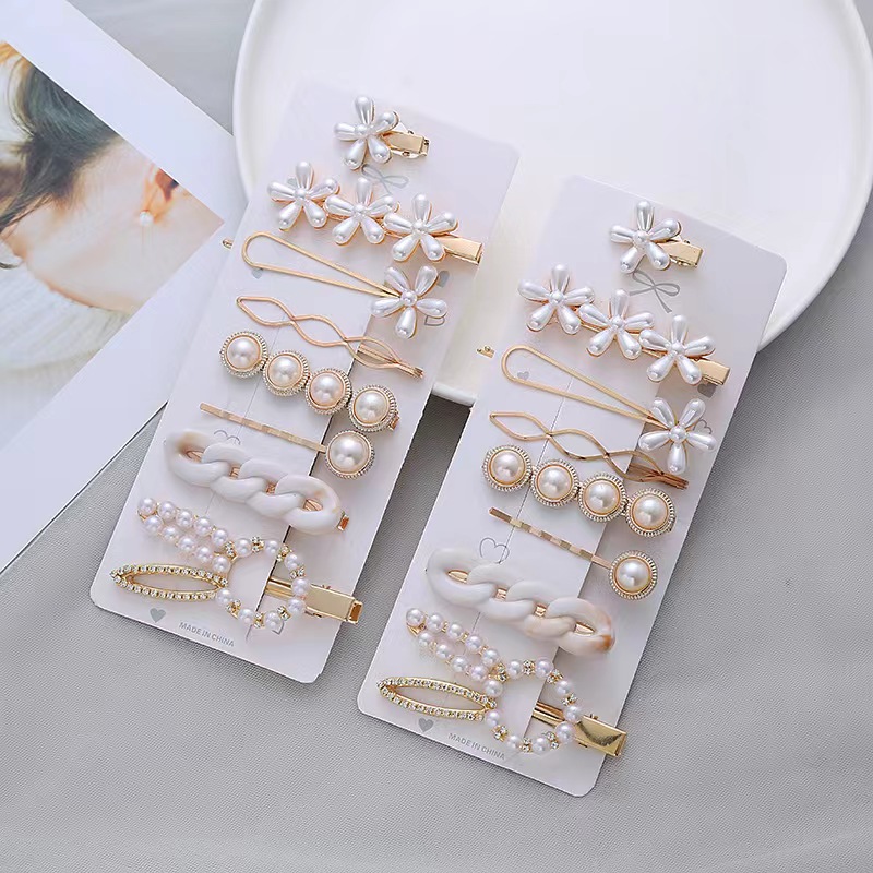 8-Piece Cherry Blossom Fairy Headdress Pearl Barrettes Female Cute Rabbit Internet Influencer Pearl