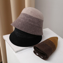 秋冬季羊毛呢盆帽女新款时尚双色混织洋气女士桶帽英伦休闲渔夫帽