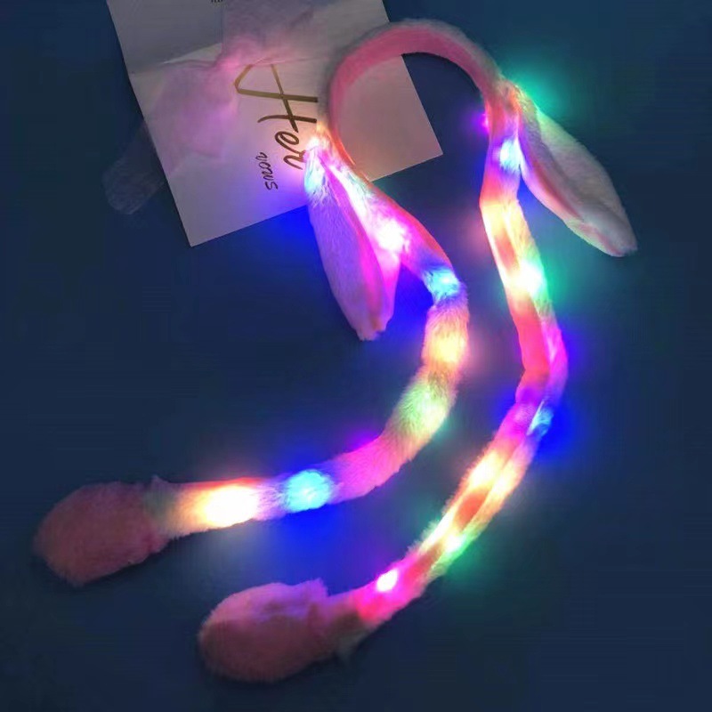 Tiktok Same Style Luminous Rabbit Hat Cartoon Airbag Movable Ears Rabbit Ears Instafamous Hairband Selling Cute Artifact