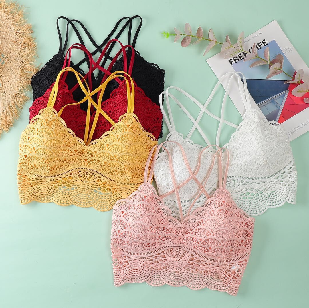 2021跨境水溶花裹胸新款防走光少女美背抹胸小吊带内衣性感文胸女