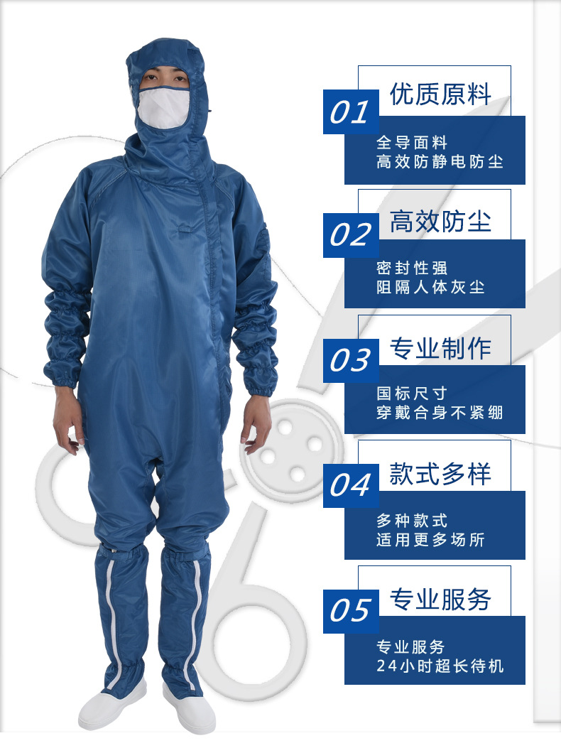 定制百级无尘服精密半导体车间用a级防尘防静电连体衣可印字绣花