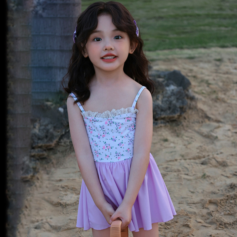 儿童泳衣女孩3岁网红甜美公主女童无袖吊带网纱亮片花连体泳衣潮0泳衣