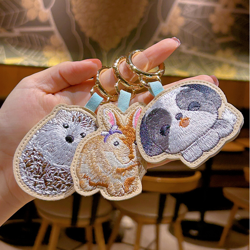 Creative and Refined Advanced Embroidery Animal Leather Pendant Cross-Border Hot Sale Keychain European and American Rabbit Puppy Bag Pendant