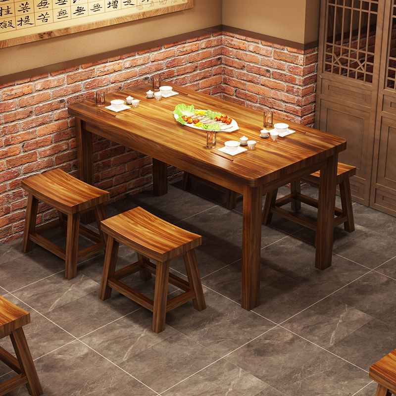 实木碳化饭店桌椅组合面馆小吃店烧烤餐饮饭馆大排挡快餐桌椅4人