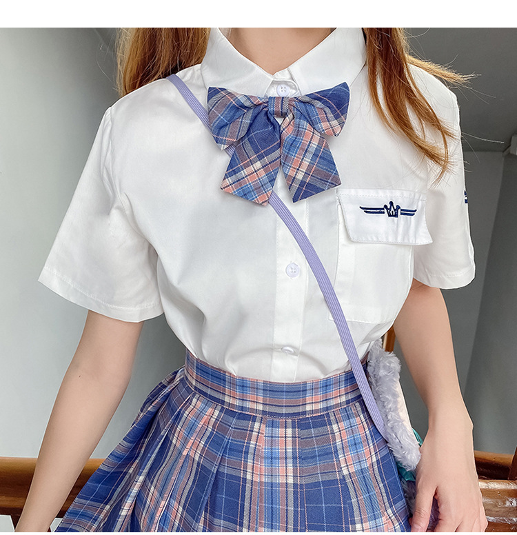 学院风紫烟梗豆物语日系jk制服短袖衬衫格纹短裙百褶裙两件套少女
