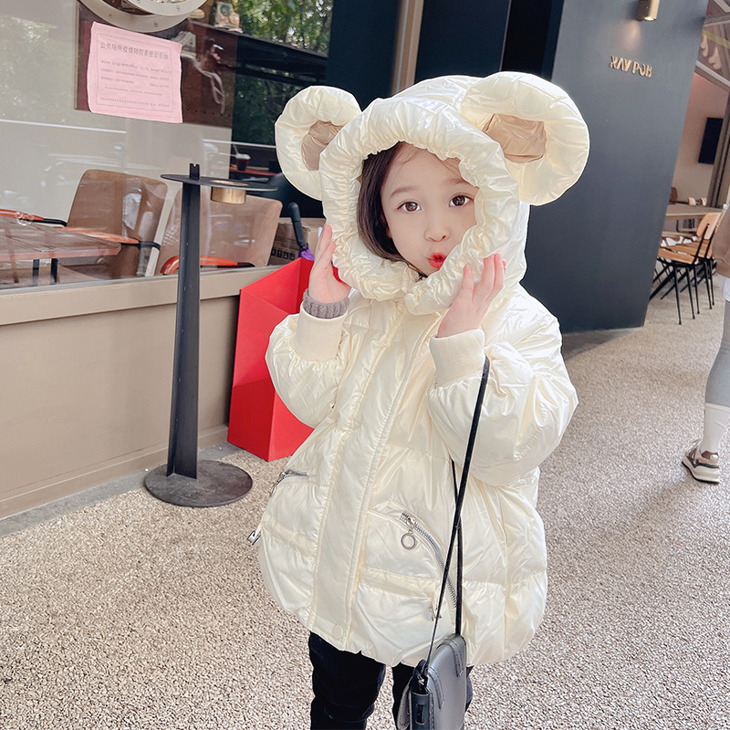 女童冬装2021新款洋气儿童熊耳朵羽绒服中小童宝宝白鸭绒外套90绒