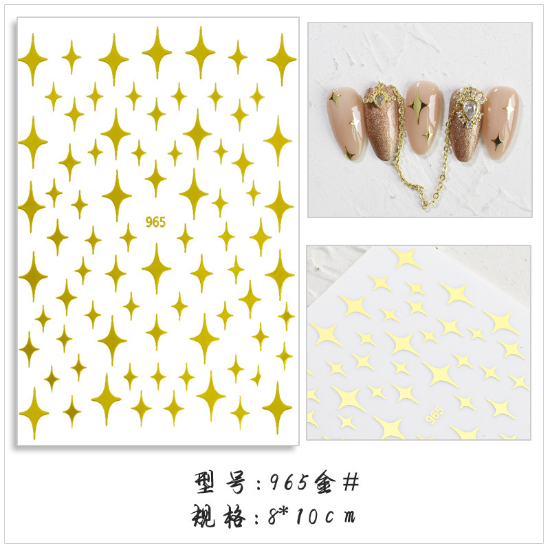 Cross-Border Nail Stickers Asterism Ins Style XINGX 3D Back Glue Laser Gold Silver Black and White Nail Stickers DIY Wholesale