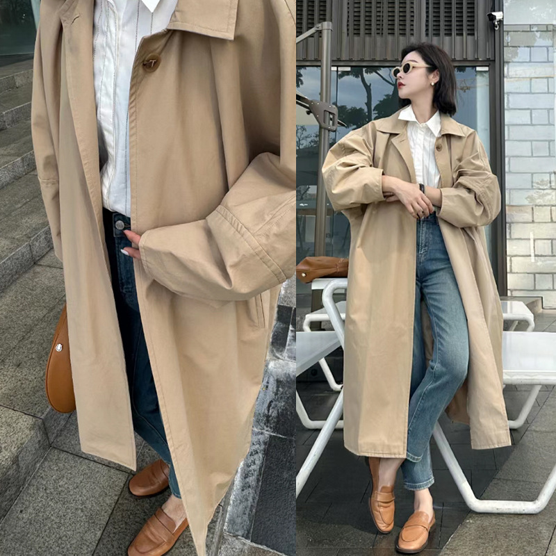 white baihe same style! nordic niche style profile bat lantern sleeve texture loose long trench coat