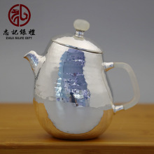 纯银999大师同款手工亮面 茄子小茶壶泡茶壶家居茶具银壶