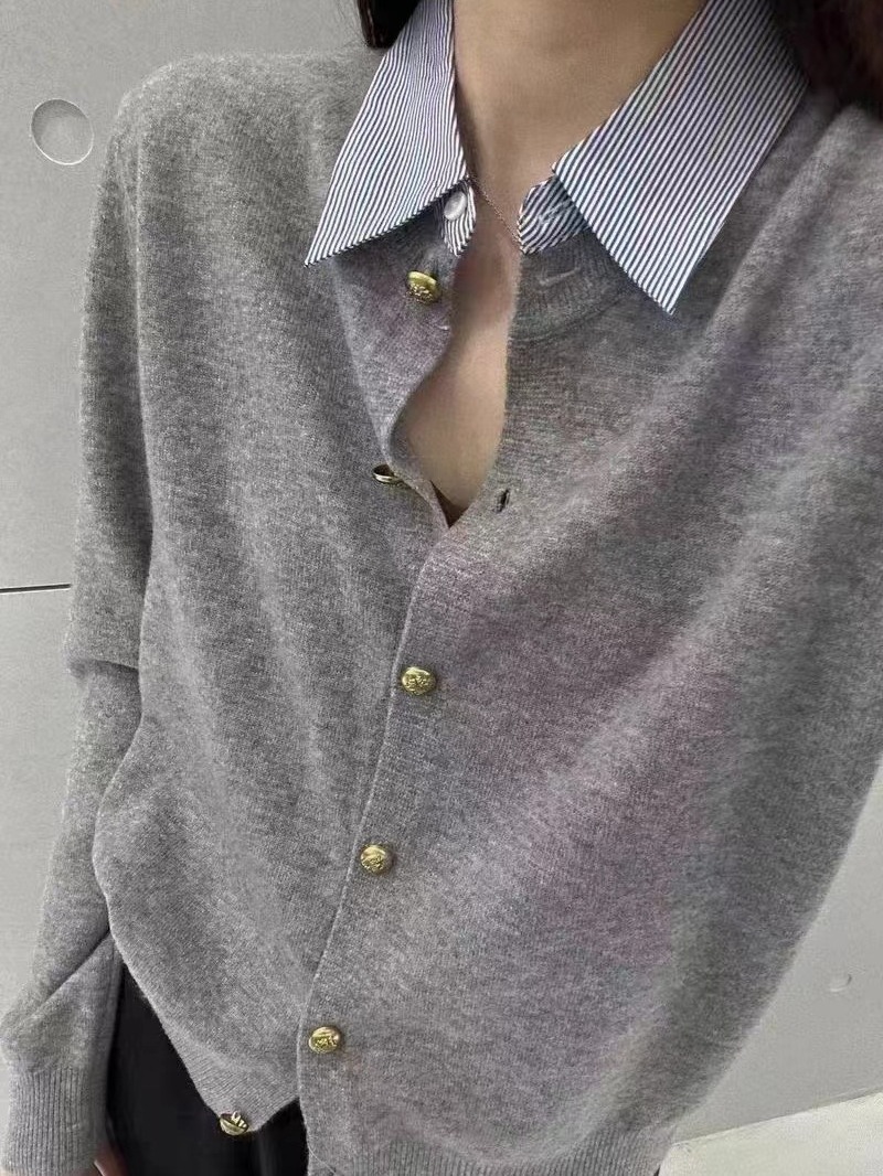 Preppy Style Spring New Sweater Fashion Temperament Lapel Fake Two Pieces Cardigan All-Match Long-Sleeved Sweater Top Fashion Women Clothes