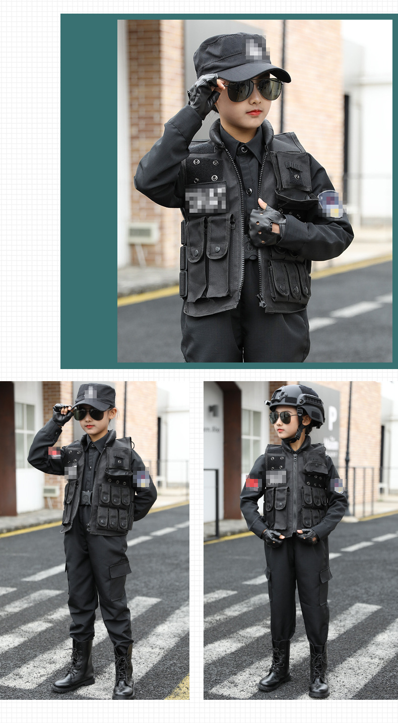 儿童特警警官服六一儿童警察套装男童交警女童特警军训表演服制服