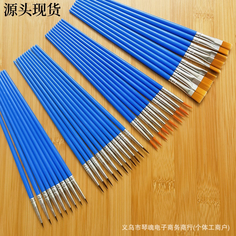 数字油画笔塑料杆尼龙勾线笔儿童平头笔刷石膏陶瓷颜料笔丙烯画笔