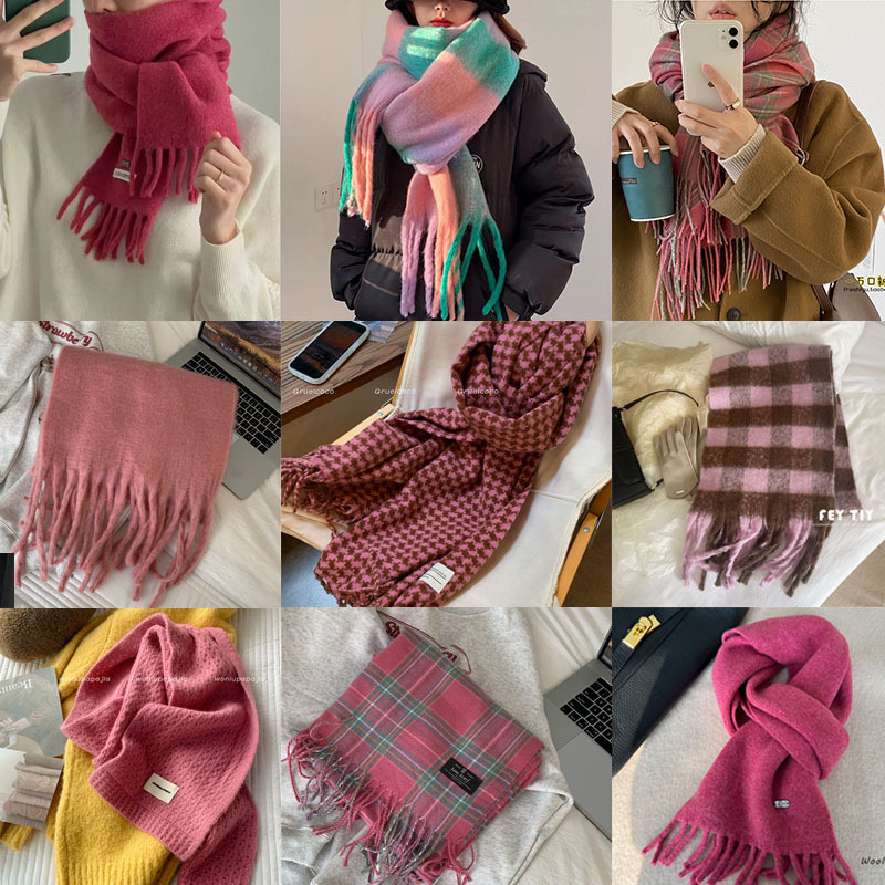 Rose Purple Series Romantic Date with Winter ~ Girlish Style Soft Sticky White Raspberry Pink Series Scarf Collection