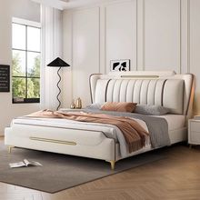意式轻奢真皮床双人床1.8米现代简约1.5婚床主卧大床皮艺床储物床