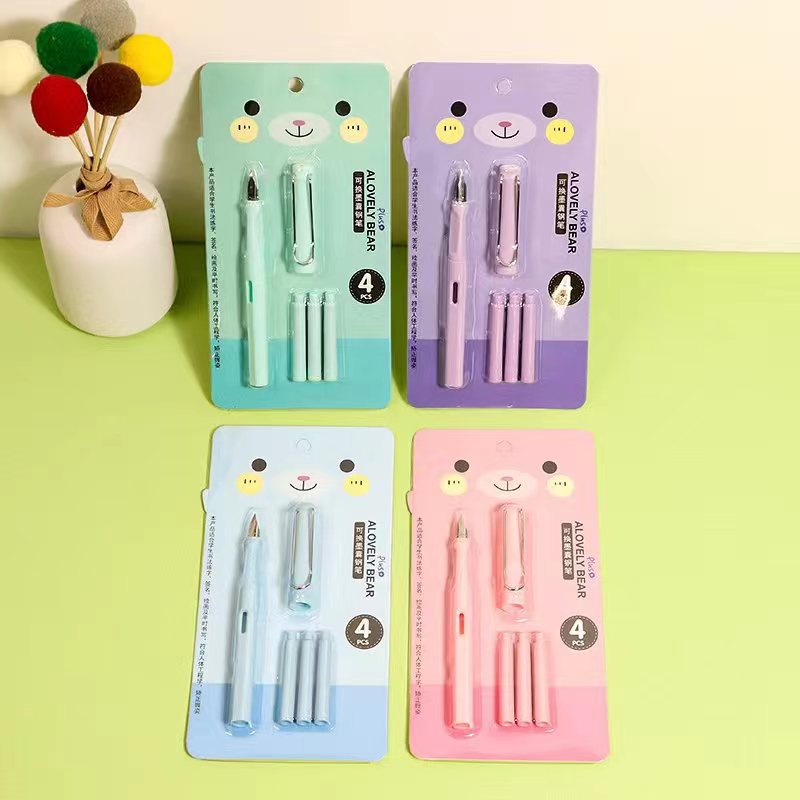 Ink Sac Pen Kit Cute Cartoon 0.5 Big Tip Student with Replaceable Practice Pen for Calligraphy Straight Liquid Pen Wholesale