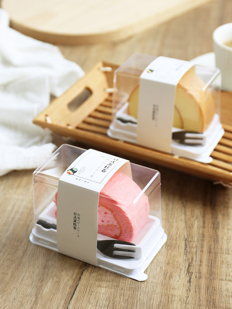 网红日式蛋糕卷包装盒猛龙虎皮瑞士卷盒子透明小西点切块蛋糕盒