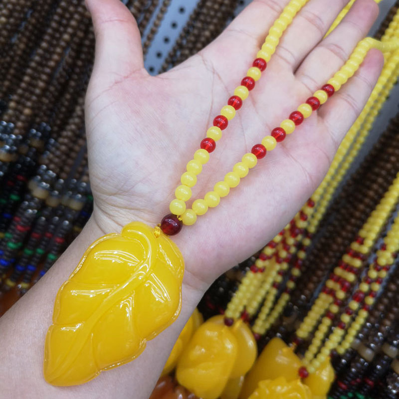 383 Yellow Beeswax Lucky Pendant Drop-Shaped Stylish Pendant Yellow Chicken Grease Necklace Sweater Chain Live Streaming Welfare Ethnic Style