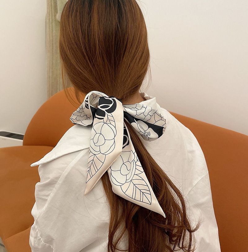 山茶花丝巾发带女潮网红2021年新款复古法式绑包飘带领巾头绳头饰