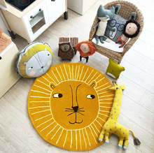 INS风圆形儿童地垫爬行垫卡通动物狮子熊猫地垫卧室房间床边地毯