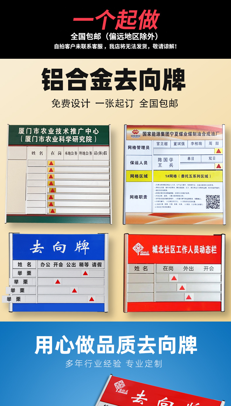 工作人员去向牌铝合金可更换告知牌工位牌公示牌工作室医生标示牌