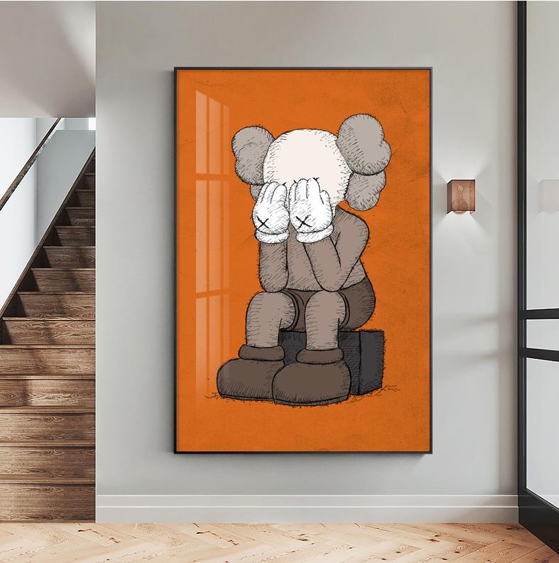 kaws暴力熊玄关装饰画走廊过道竖版客厅巨幅落地画简约奢潮牌挂画