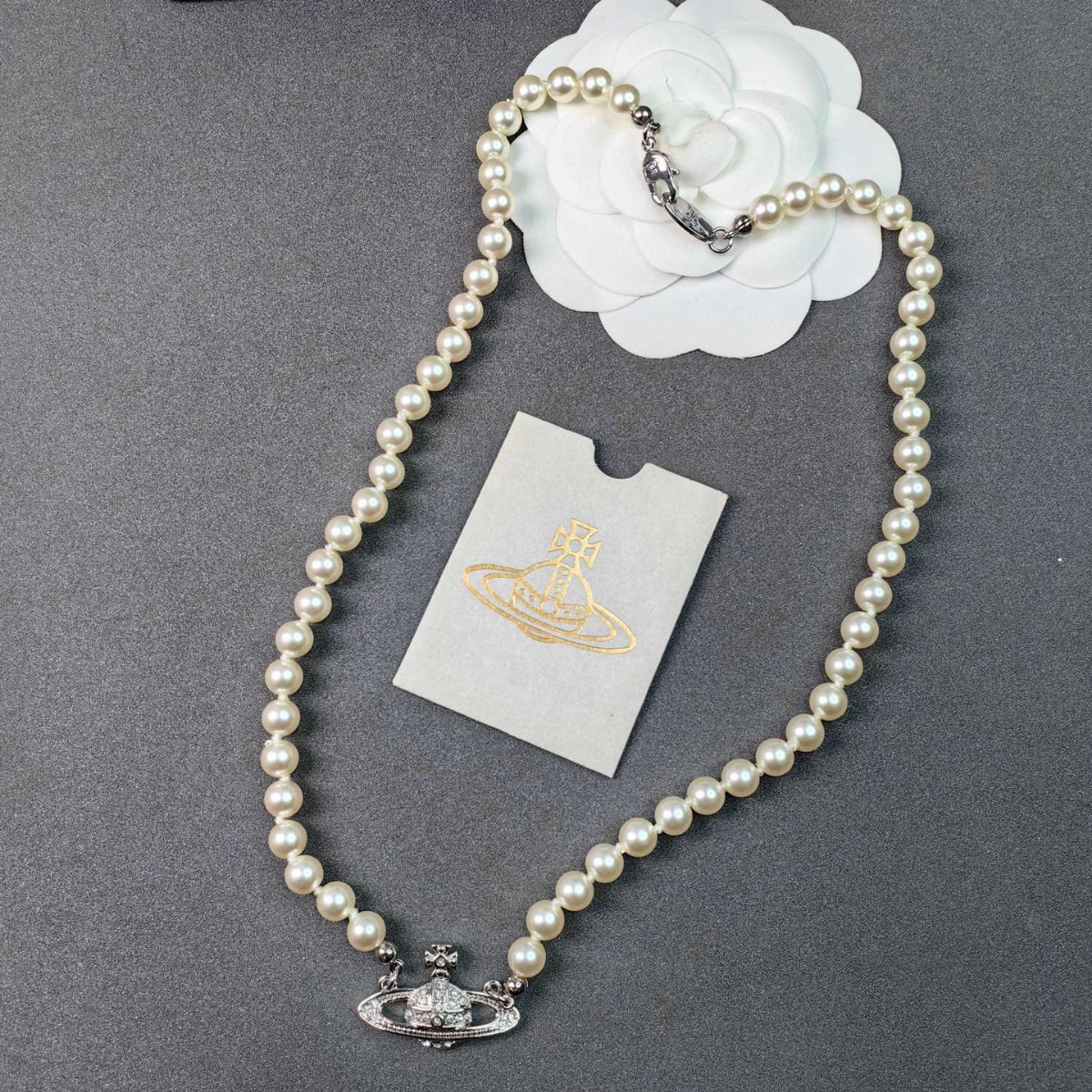 现货西太后长款土星珍珠项链女 薇薇安经典平面星球珍珠链高版本