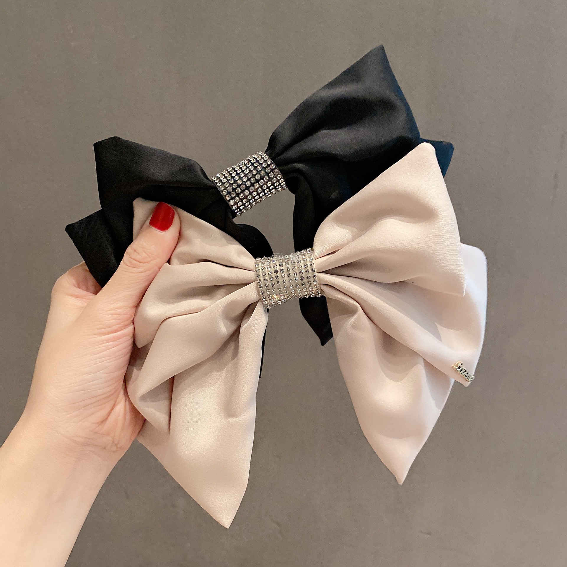 韩国东大门缎面大蝴蝶结弹簧夹发夹女网红水钻顶夹发卡发饰批发
