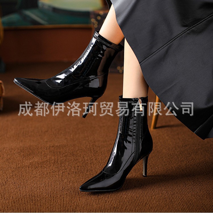 爵士舞高跟鞋heels尖头漆皮短靴jazz专用性感跳舞细跟舞蹈鞋大码