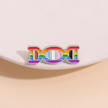 彩虹基因链条胸针创意跨境胸花服装配饰彩色领针包包别针工厂批发