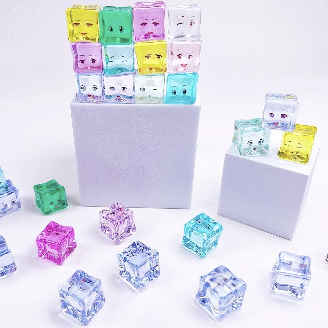 Simulation Transparent Color Ice Cube Miniature Candy Toy Acrylic Square Ice Cube Toy Crystal Stone Shooting Props