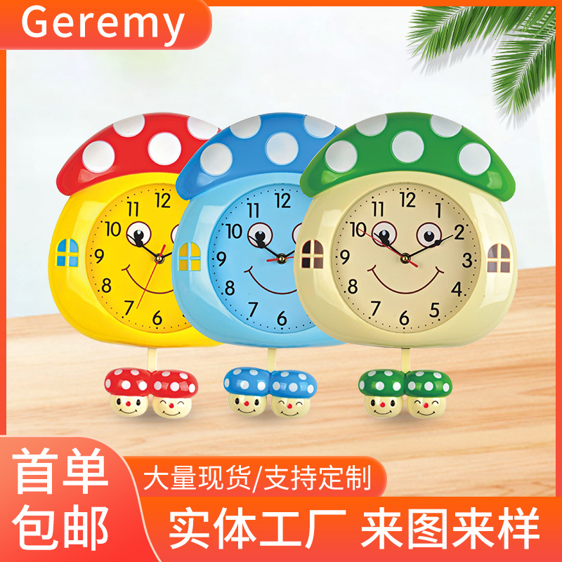 儿童卡通座钟摆钟家用木框客厅卧室现代简约桌面小挂钟大量批发