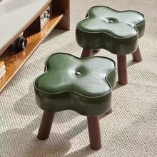 创意四叶草实木凳子家用软包矮凳客厅茶几凳沙发脚凳换鞋凳小板凳