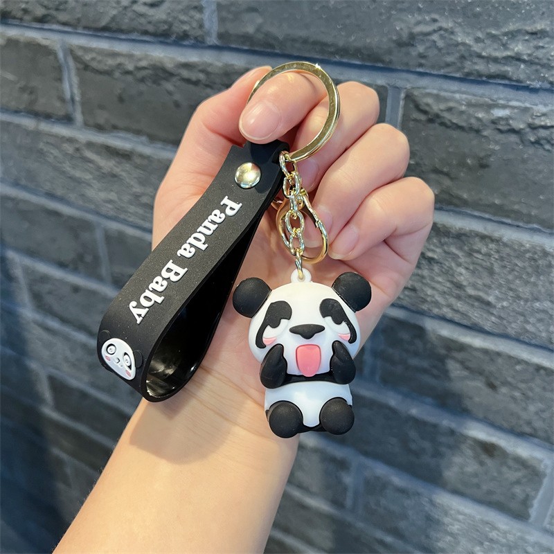 Creative Cartoon National Fashion Panda Keychain Cute Sport Funny Lesser Panda Key Chain Men's and Women's Handbags Pendant Wholesale