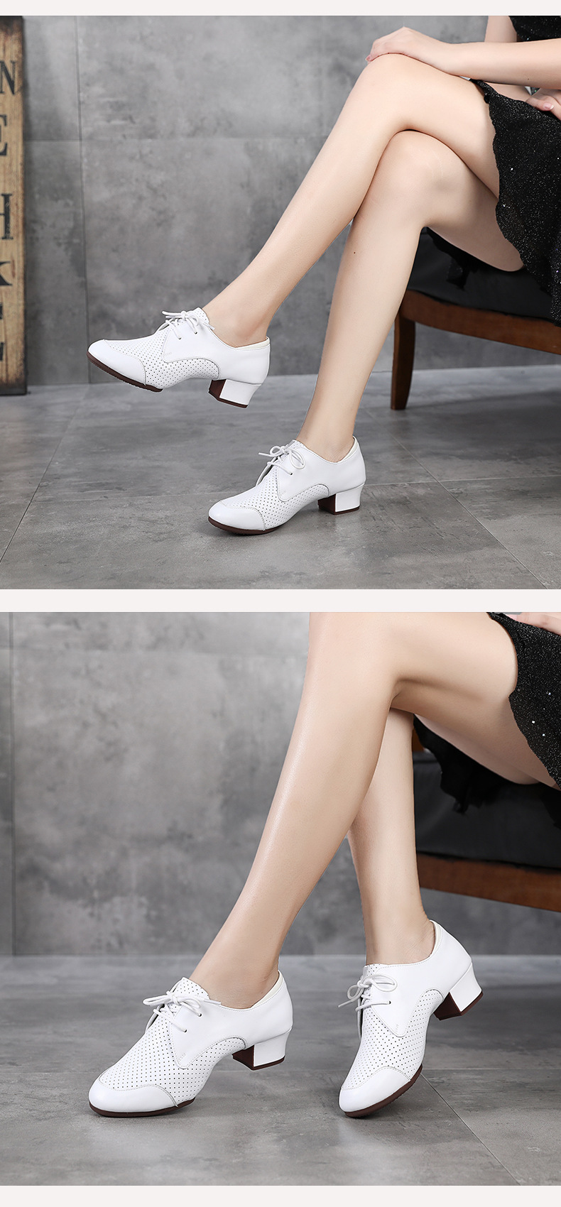 牛皮舞蹈鞋女软底拉丁舞鞋中跟交谊跳舞鞋子四季拉丁舞女鞋