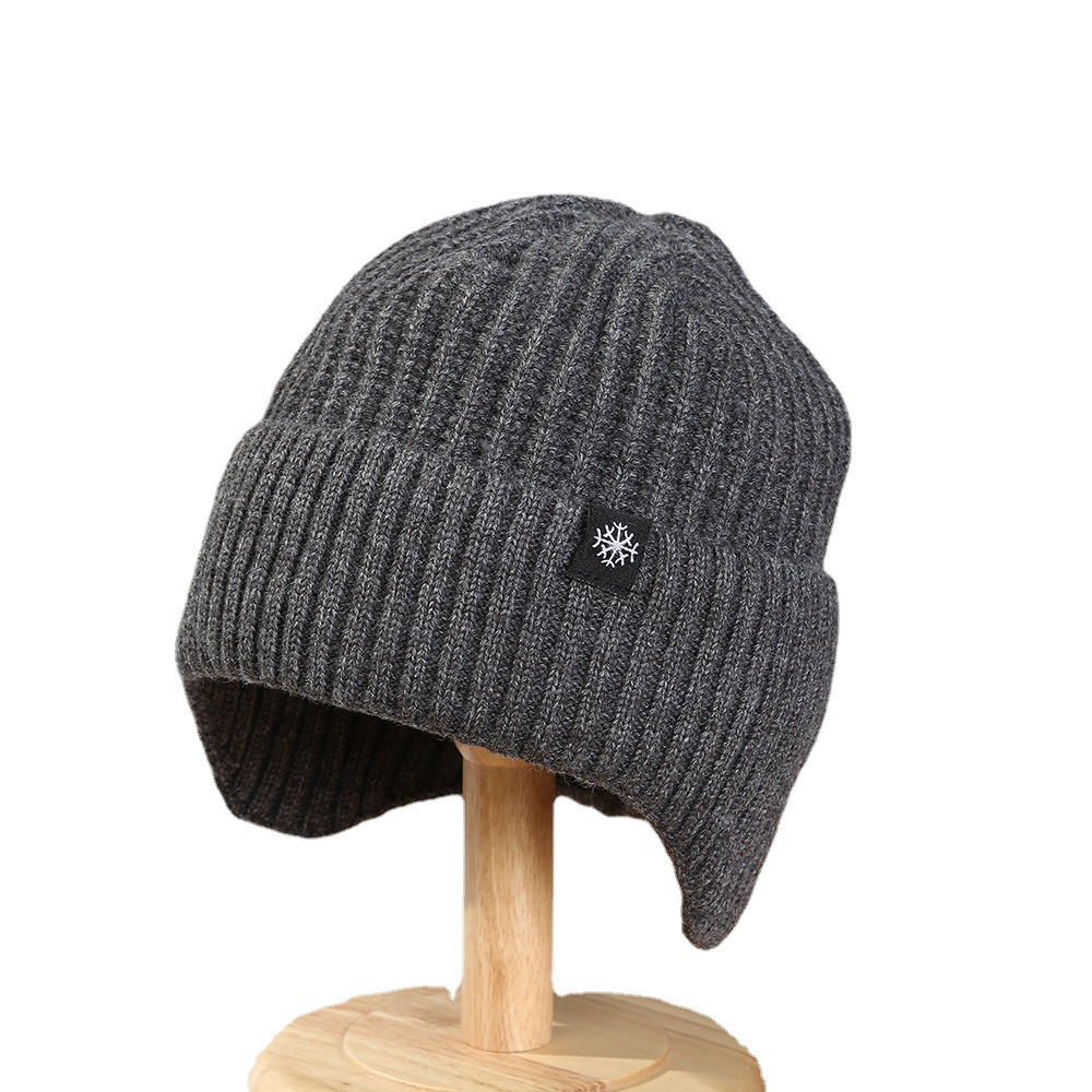 Korean Cycling Men's Knitted Hat Earflaps Warm Hat Winter Cold-Proof Outdoor Woolen Cap Middle-Aged and Elderly Hat Men