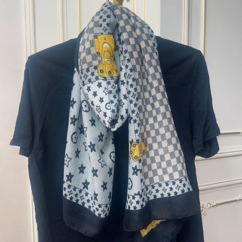 New Silk Scarf Letter Cotton and Linen Printed Scarf Women's Autumn and Winter Fashion All-Match Geometric Scarf Sunscreen Shawl